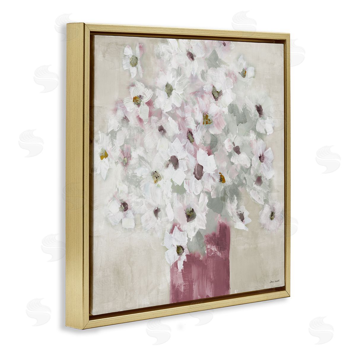 Lanie Loreth Abstract White Daisy Bouquet Contemporary Flowers Red Vase Gold Floating Frame Canvas Wall Art Print