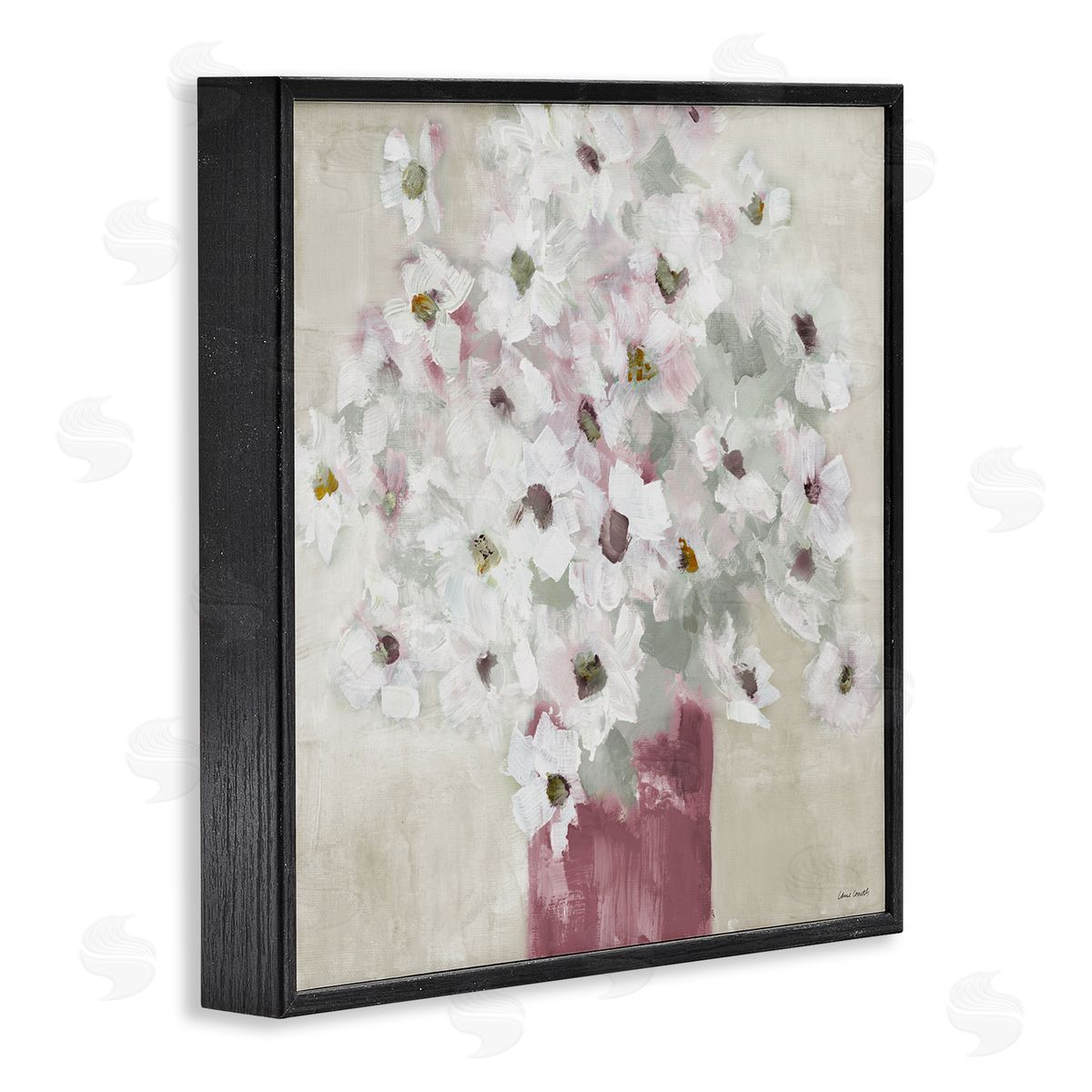 Lanie Loreth Abstract White Daisy Bouquet Contemporary Flowers Red Vase Black Framed Glicee Wall Art Print