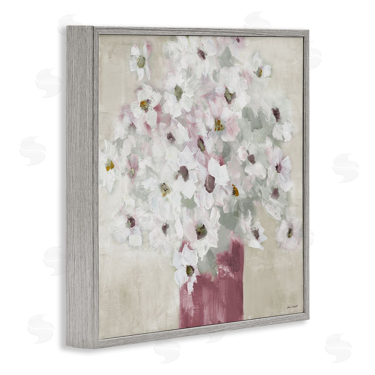 Lanie Loreth Abstract White Daisy Bouquet Contemporary Flowers Red Vase Gray Framed Glicee Wall Art Print