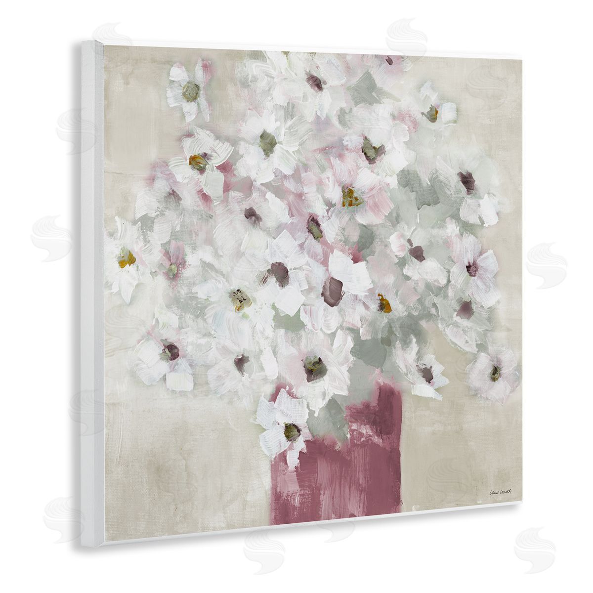 Lanie Loreth Abstract White Daisy Bouquet Contemporary Flowers Red Vase Wooden Wall Plaque Art Print