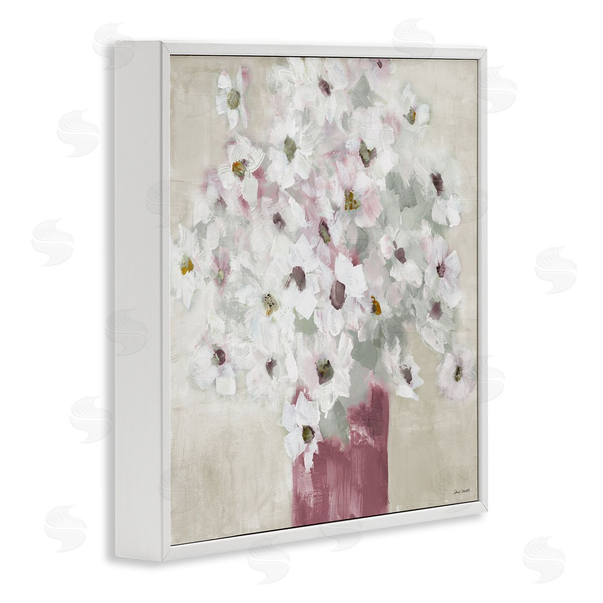 Lanie Loreth Abstract White Daisy Bouquet Contemporary Flowers Red Vase White Framed Glicee Wall Art Print