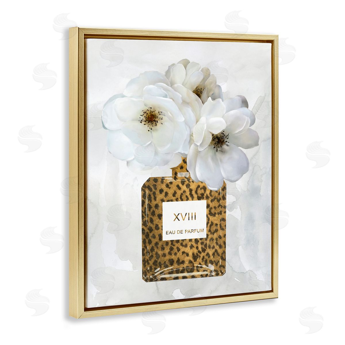 Leopard Pattern Perfume Bottle Gold Floating Frame Canvas Wall Art, Home Decor by Carol Robinson