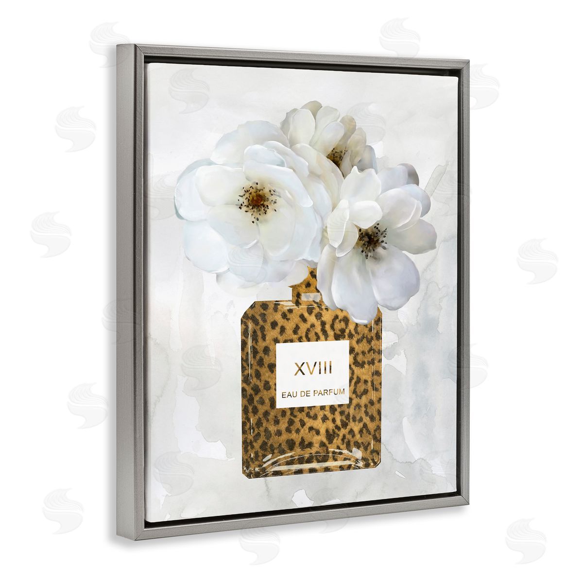 Leopard Pattern Perfume Bottle Grey Floating Frame Canvas Wall Art, Home Decor by Carol Robinson