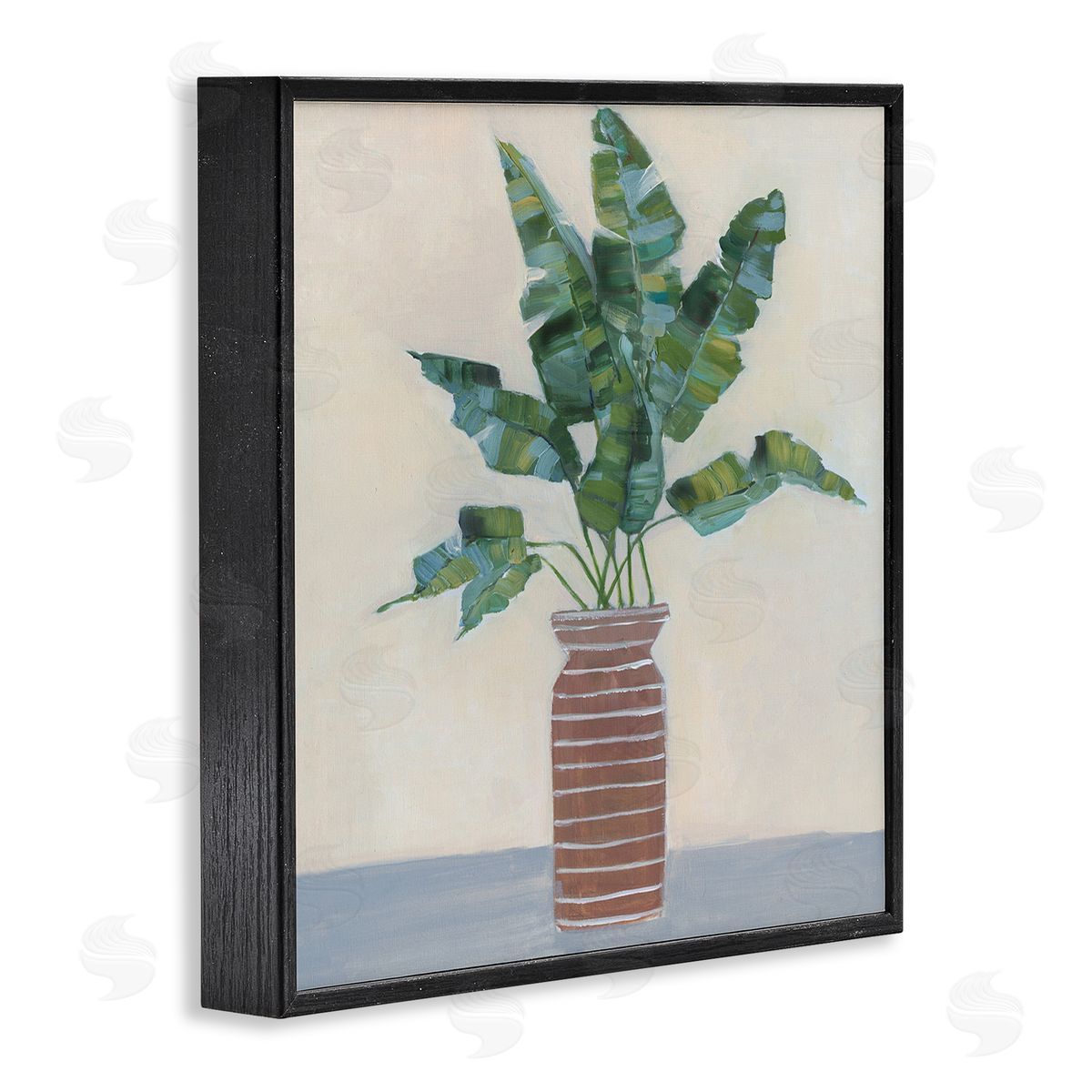 Sally Swatland Green Palm Plant Brown Vase Still Life Painting Black Framed Glicee Wall Art Print