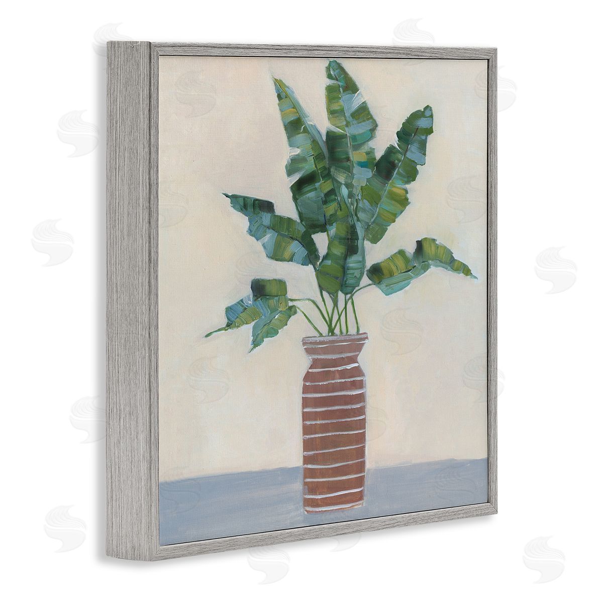 Sally Swatland Green Palm Plant Brown Vase Still Life Painting Gray Framed Glicee Wall Art Print