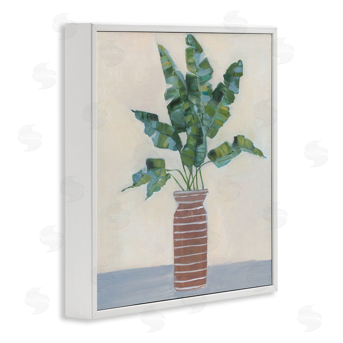 Sally Swatland Green Palm Plant Brown Vase Still Life Painting White Framed Glicee Wall Art Print