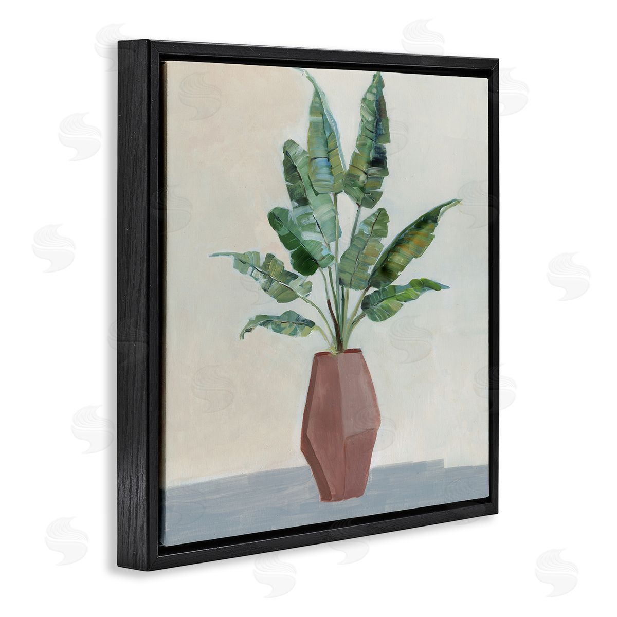 Sally Swatland Birds of Paradise Indoor Plant Still Life Painting Black Floating Frame Canvas Wall Art Print