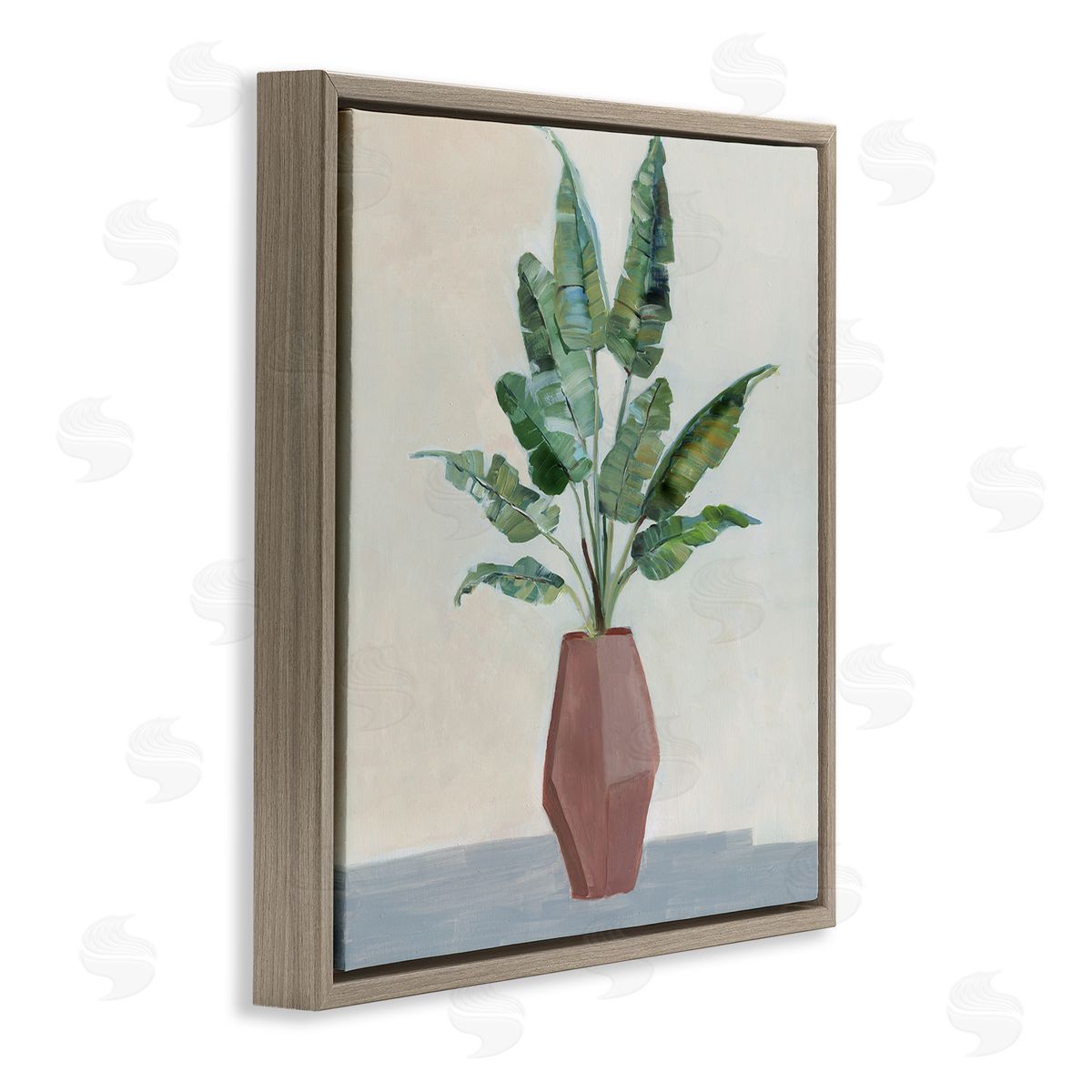Sally Swatland Birds of Paradise Indoor Plant Still Life Painting Brown Floating Frame Canvas Wall Art Print