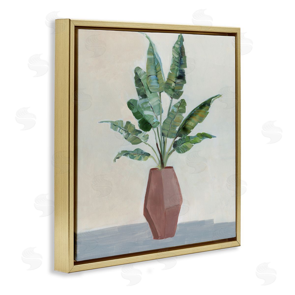 Sally Swatland Birds of Paradise Indoor Plant Still Life Painting Gold Floating Frame Canvas Wall Art Print