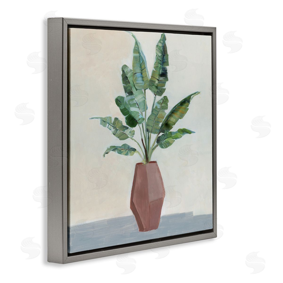Sally Swatland Birds of Paradise Indoor Plant Still Life Painting Gray Floating Frame Canvas Wall Art Print