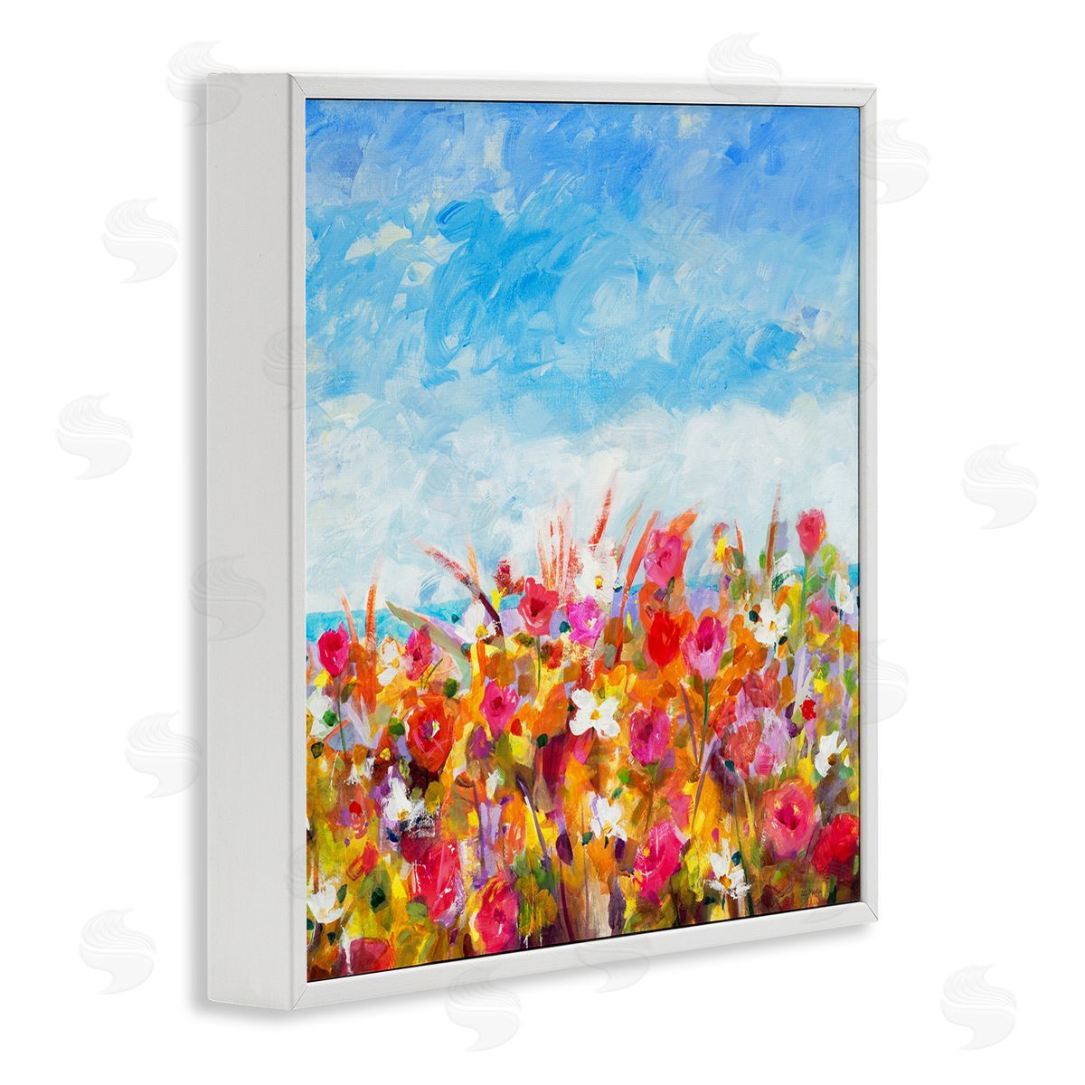 Jill Martin Bold Summer Blooming Flower Field Under Cloudy Sky White Framed Glicee Wall Art Print