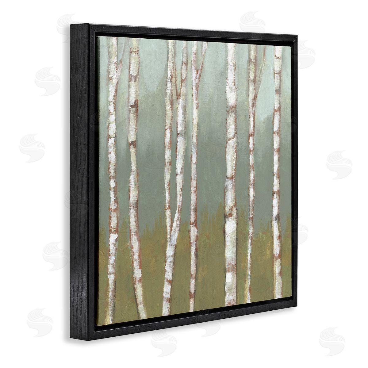 Jennifer Goldberger Contemporary Birch Tree Forest Striped White Bark Painting Black Floating Frame Canvas Wall Art Print