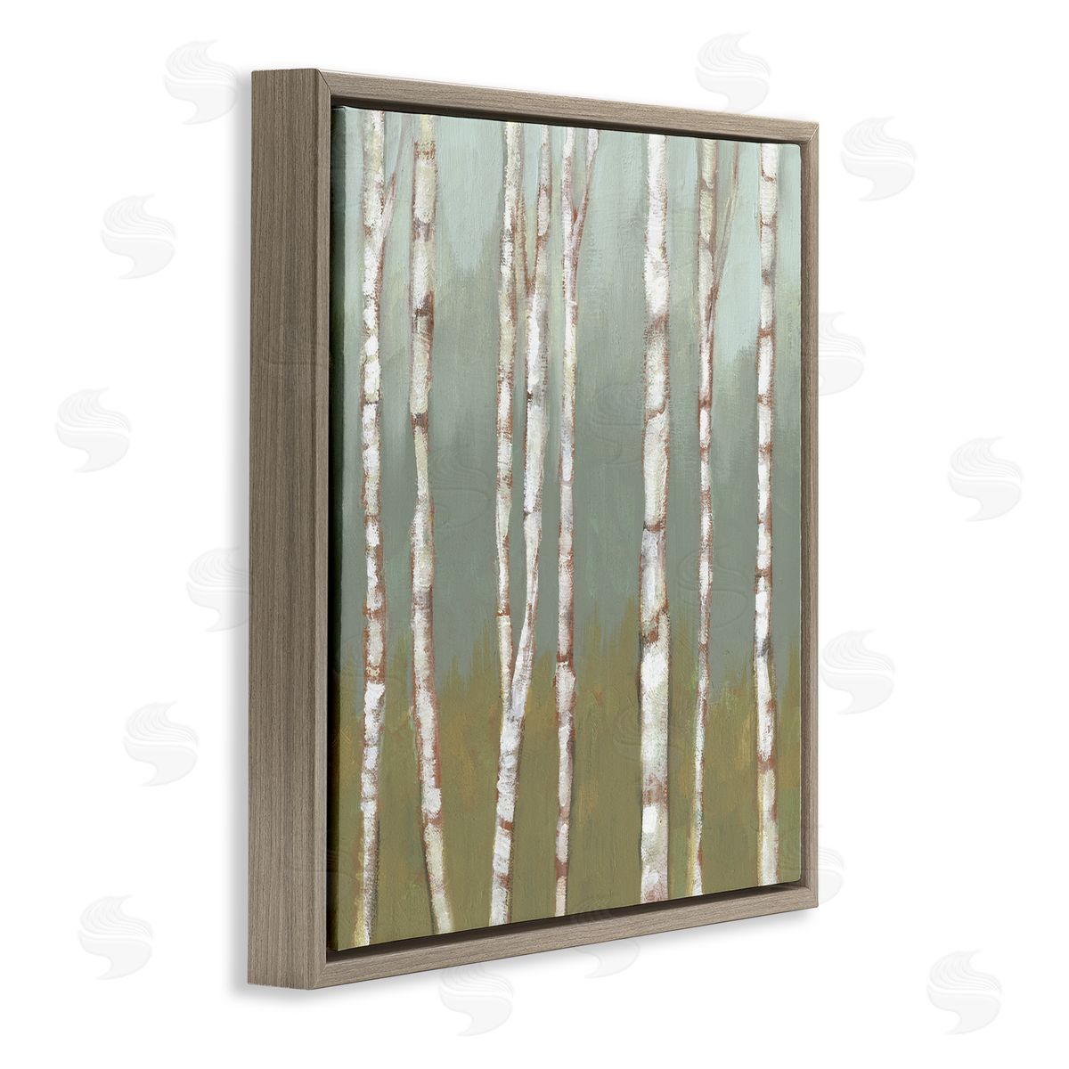 Jennifer Goldberger Contemporary Birch Tree Forest Striped White Bark Painting Brown Floating Frame Canvas Wall Art Print