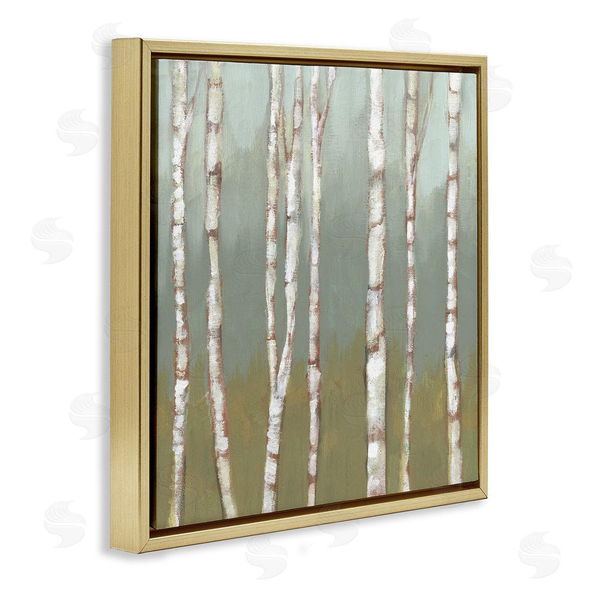 Jennifer Goldberger Contemporary Birch Tree Forest Striped White Bark Painting Gold Floating Frame Canvas Wall Art Print
