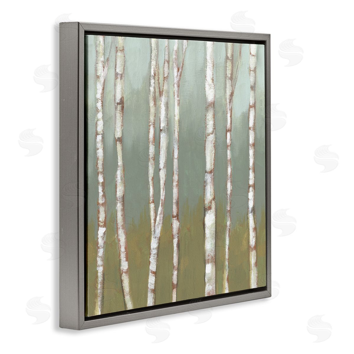 Jennifer Goldberger Contemporary Birch Tree Forest Striped White Bark Painting Gray Floating Frame Canvas Wall Art Print