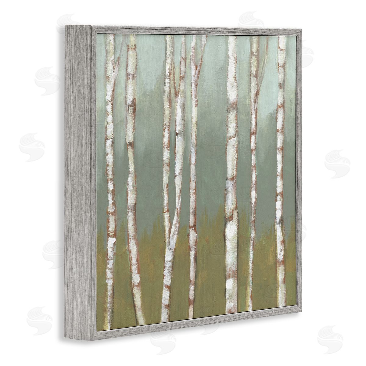 Jennifer Goldberger Contemporary Birch Tree Forest Striped White Bark Painting Gray Framed Glicee Wall Art Print