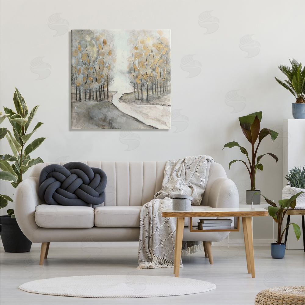 Susan Jill River Between Tree Forests Abstract Watercolor Landscape Painting Canvas Wall Art in Room