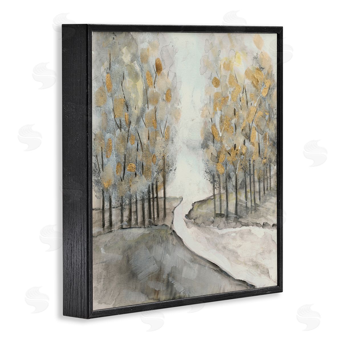 Susan Jill River Between Tree Forests Abstract Watercolor Landscape Painting Black Framed Glicee Wall Art Print