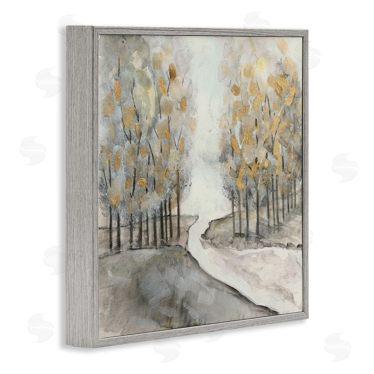 Susan Jill River Between Tree Forests Abstract Watercolor Landscape Painting Gray Framed Glicee Wall Art Print