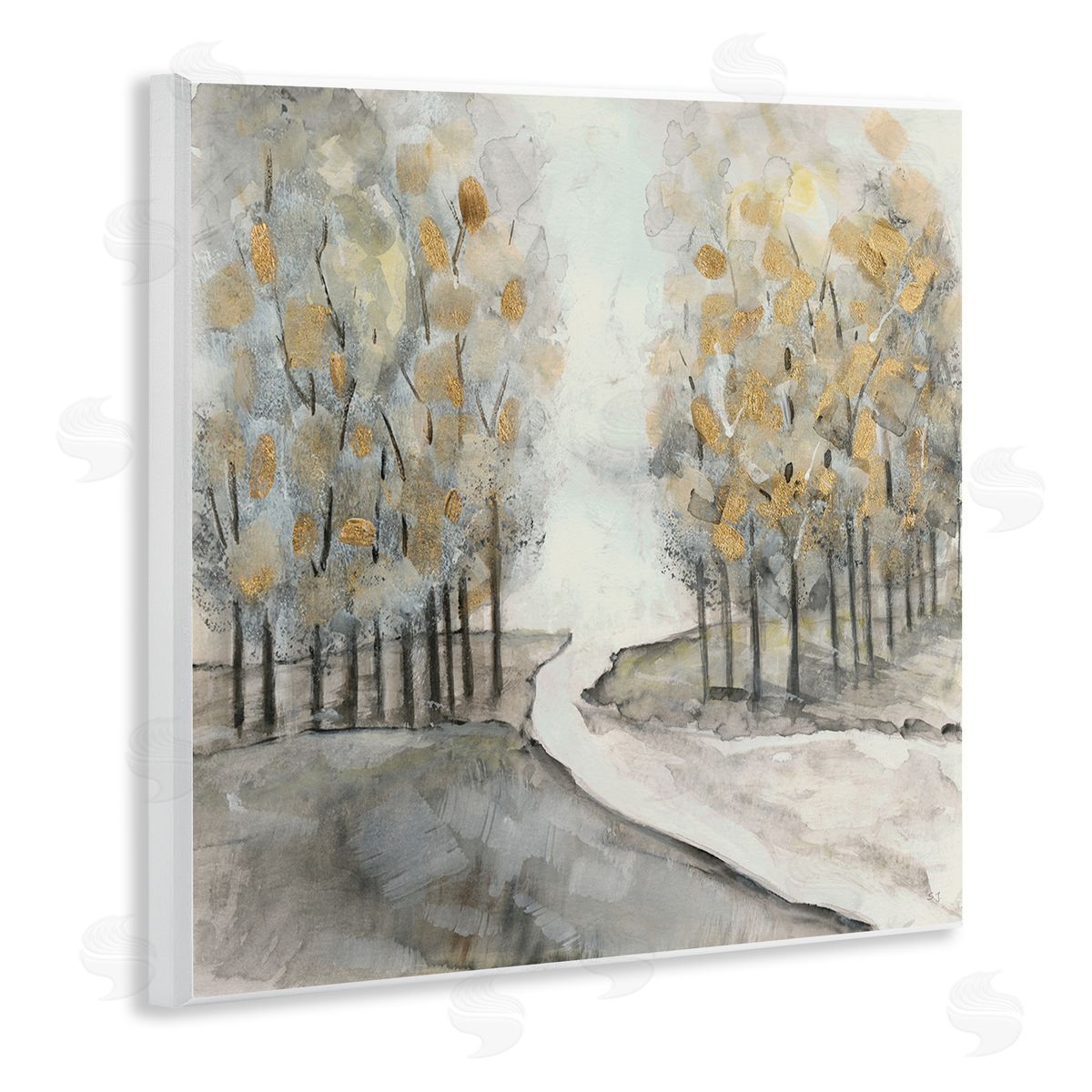 Susan Jill River Between Tree Forests Abstract Watercolor Landscape Painting Wooden Wall Plaque Art Print