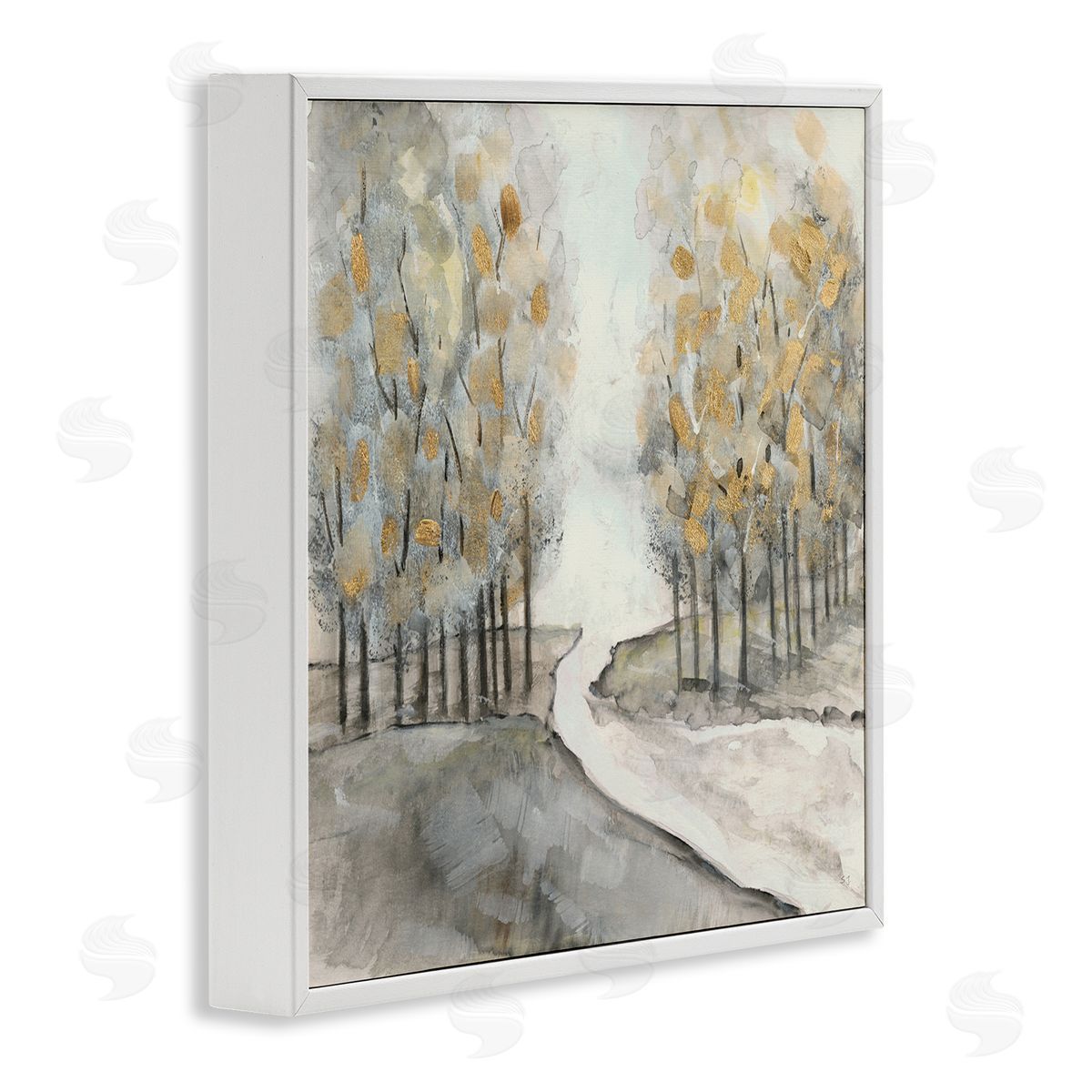 Susan Jill River Between Tree Forests Abstract Watercolor Landscape Painting White Framed Glicee Wall Art Print