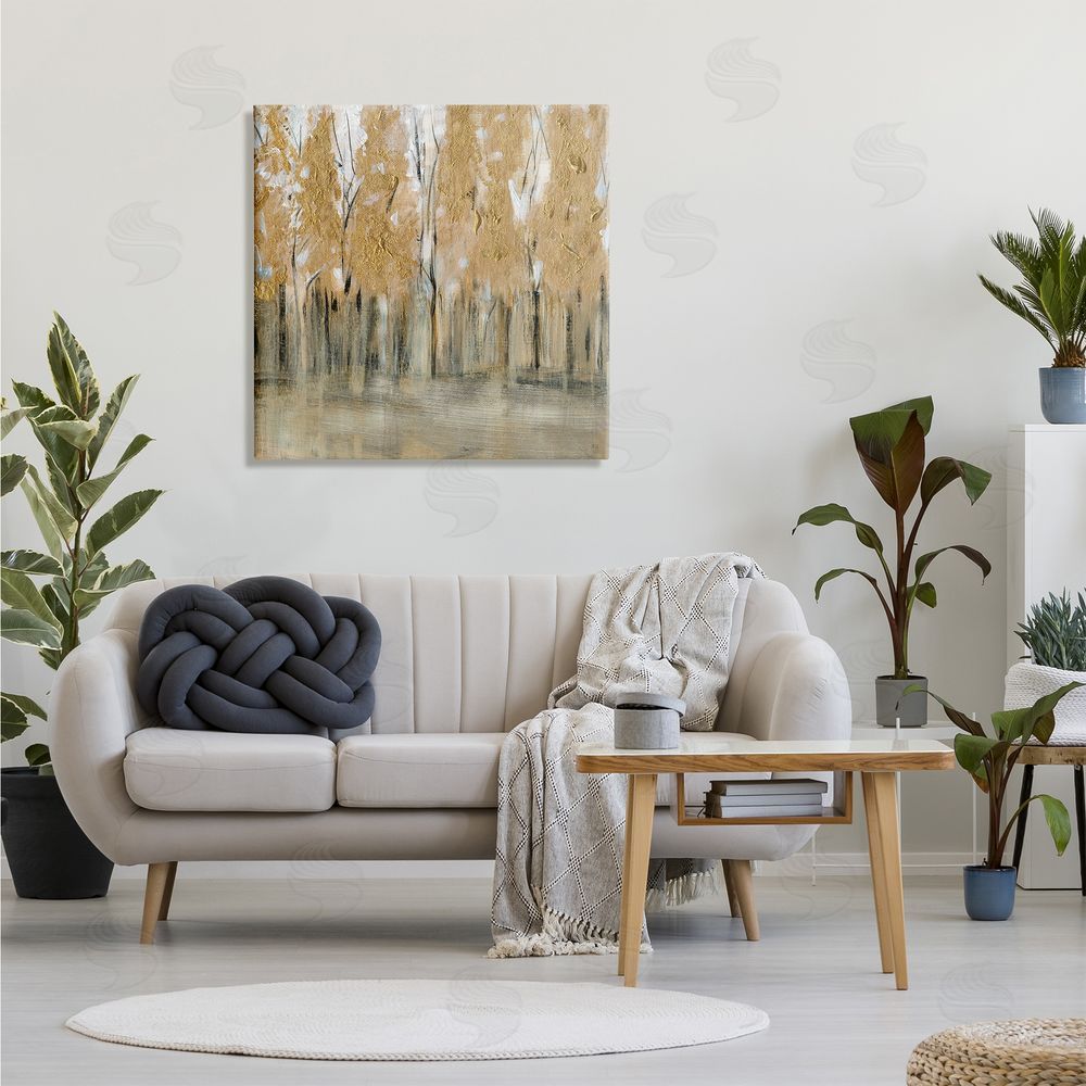 Susan Jill Rising Tree Forest Abstract Nature Landscape Brown Grey Canvas Wall Art in Room