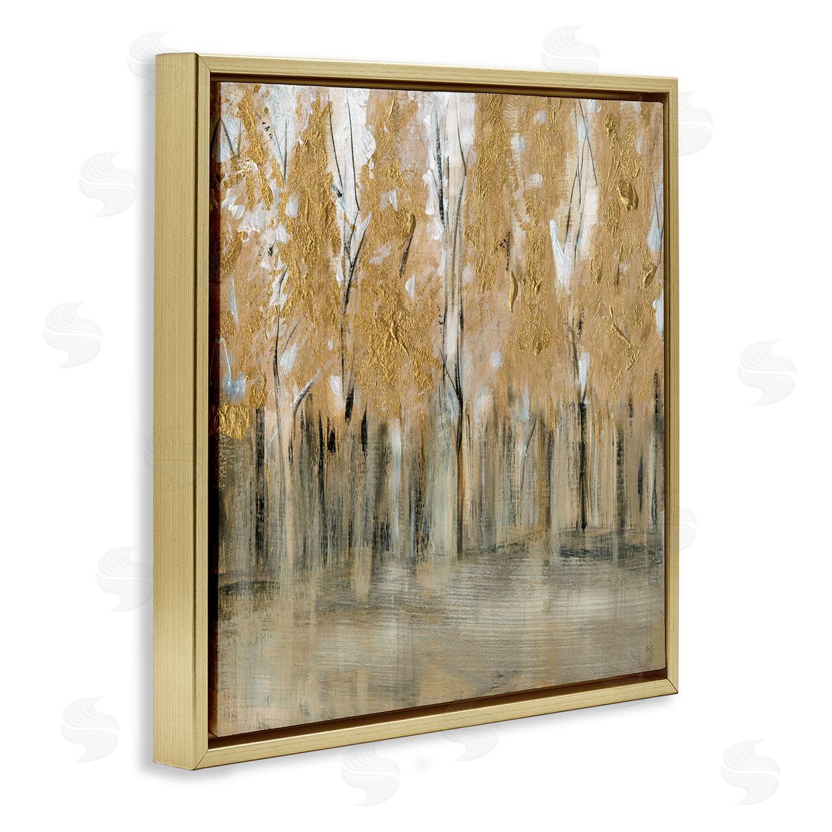 Susan Jill Rising Tree Forest Abstract Nature Landscape Brown Grey Gold Floating Frame Canvas Wall Art Print