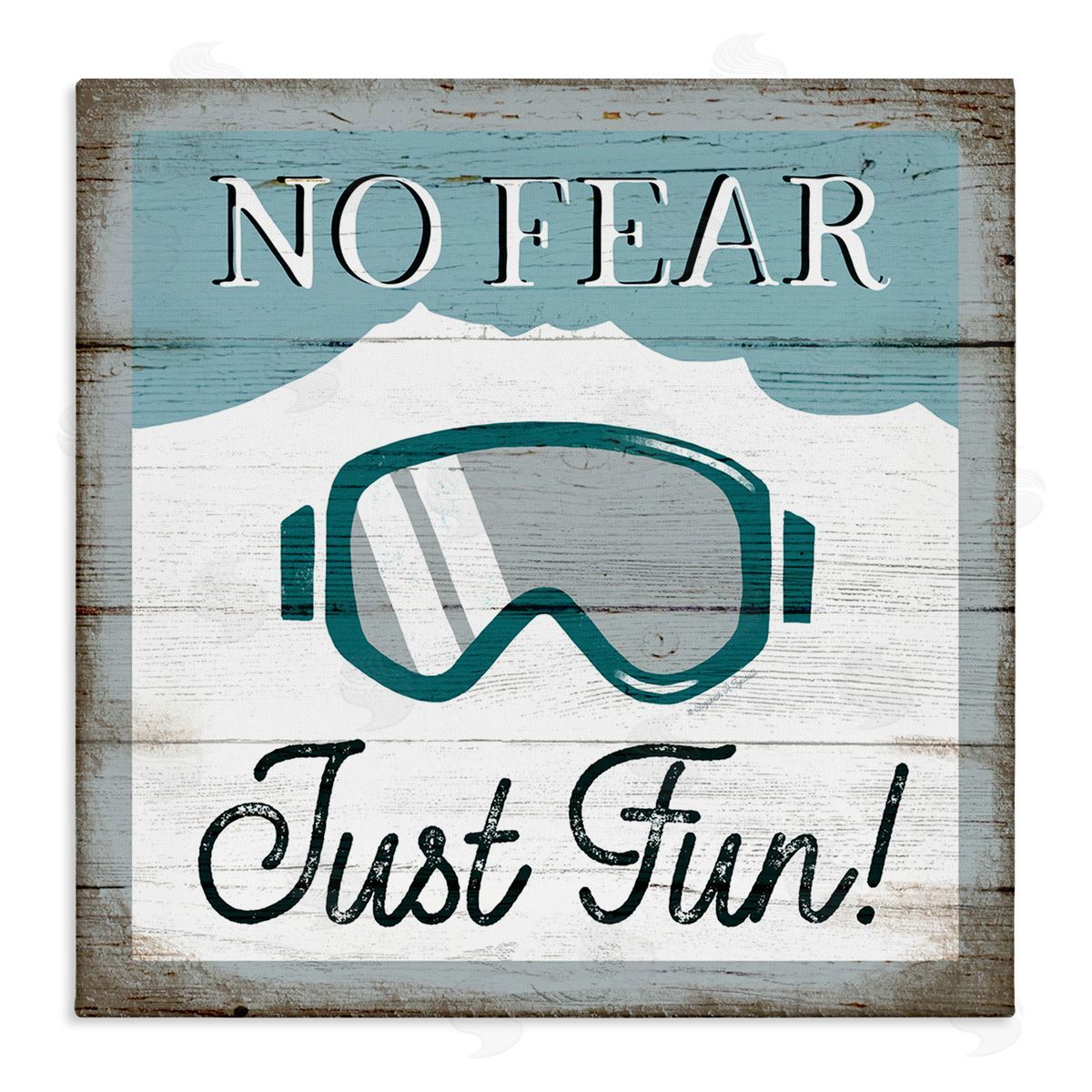 Elizabeth Tyndall No Fear Just Fun Phrase Blue Ski Goggles Stretched Canvas Wall Art Print