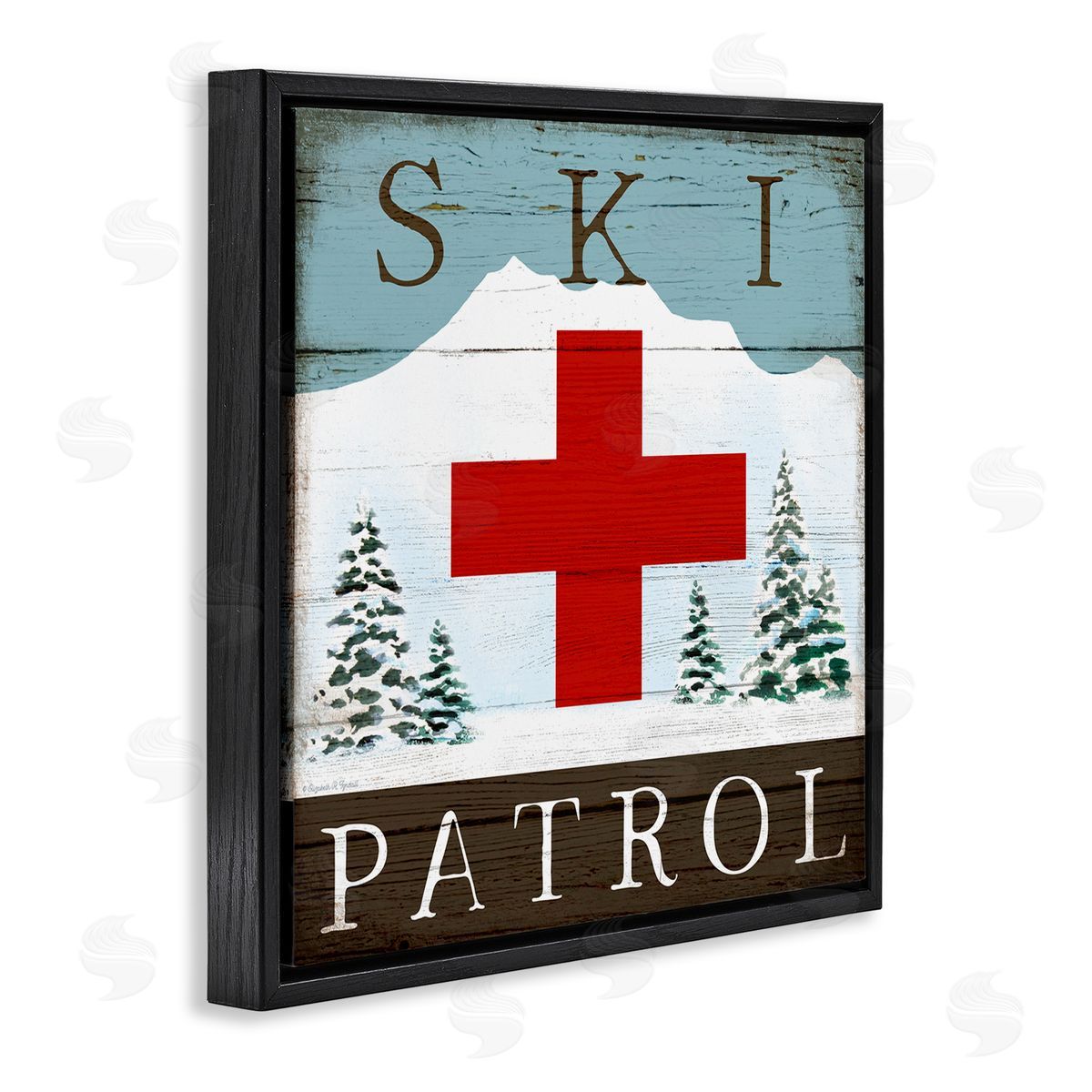 Ski Patrol Rustic Cabin Sign Black Floating Frame Canvas Wall Art, Home Decor by Elizabeth Tyndall