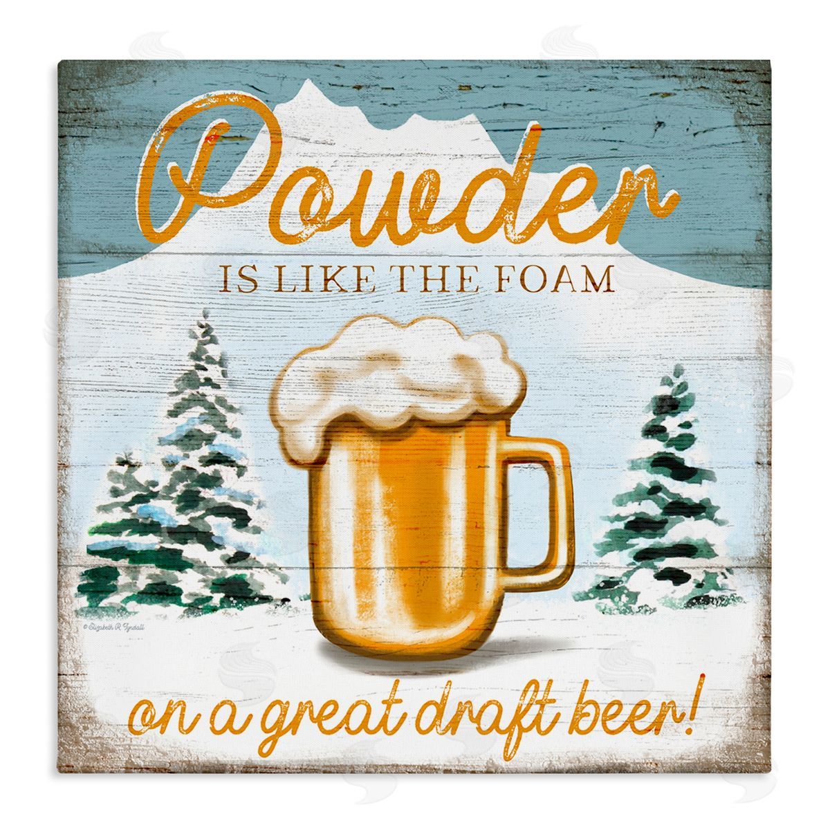 Elizabeth Tyndall Powder Like Foam Phrase Winter Mountain Beer Glass Stretched Canvas Wall Art Print