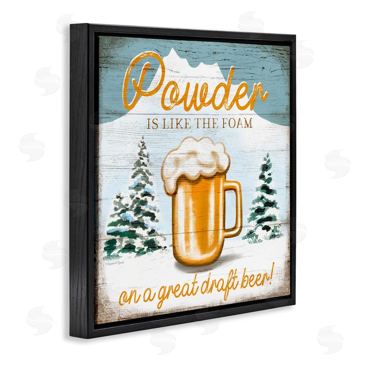 Elizabeth Tyndall Powder Like Foam Phrase Winter Mountain Beer Glass Black Floating Frame Canvas Wall Art Print