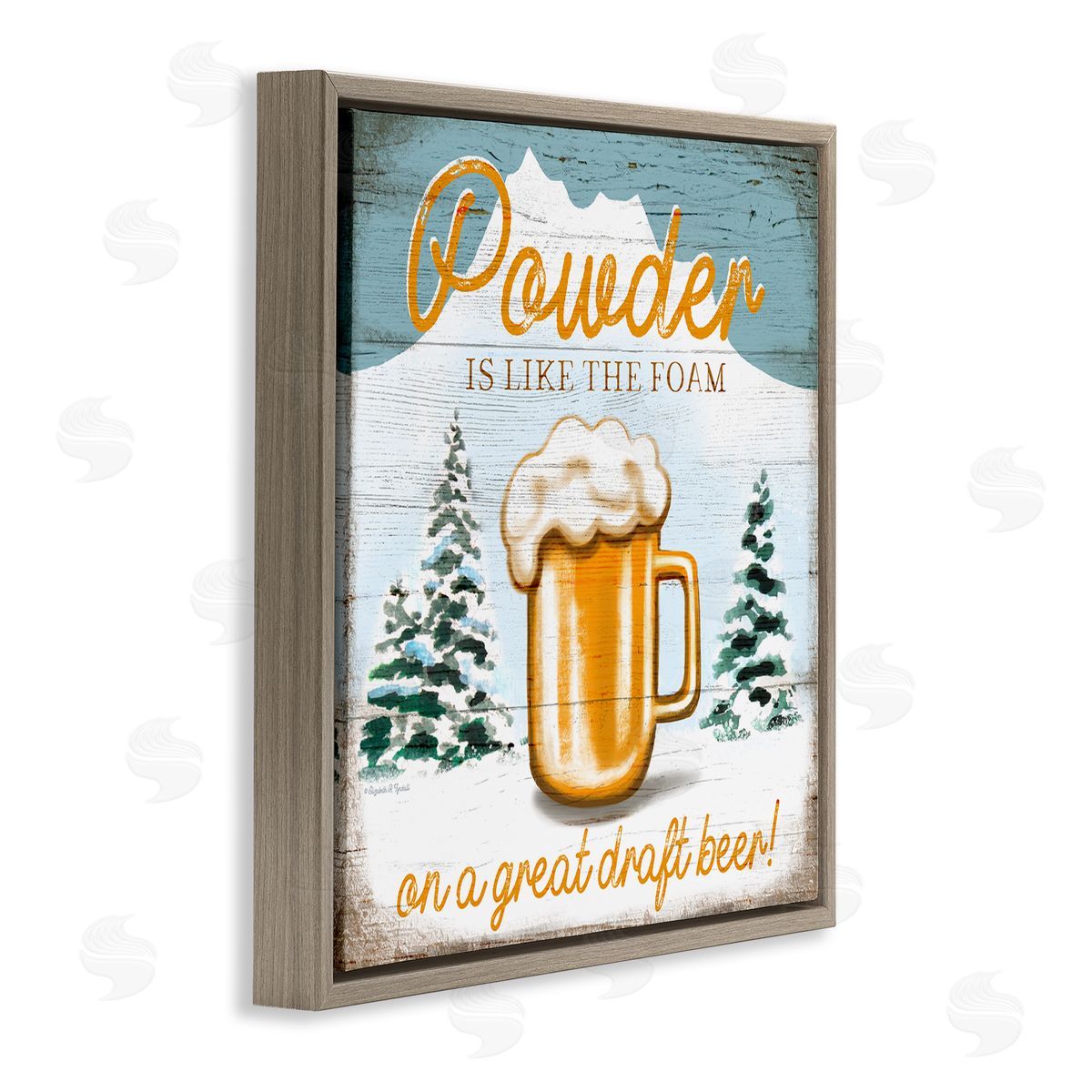 Elizabeth Tyndall Powder Like Foam Phrase Winter Mountain Beer Glass Brown Floating Frame Canvas Wall Art Print