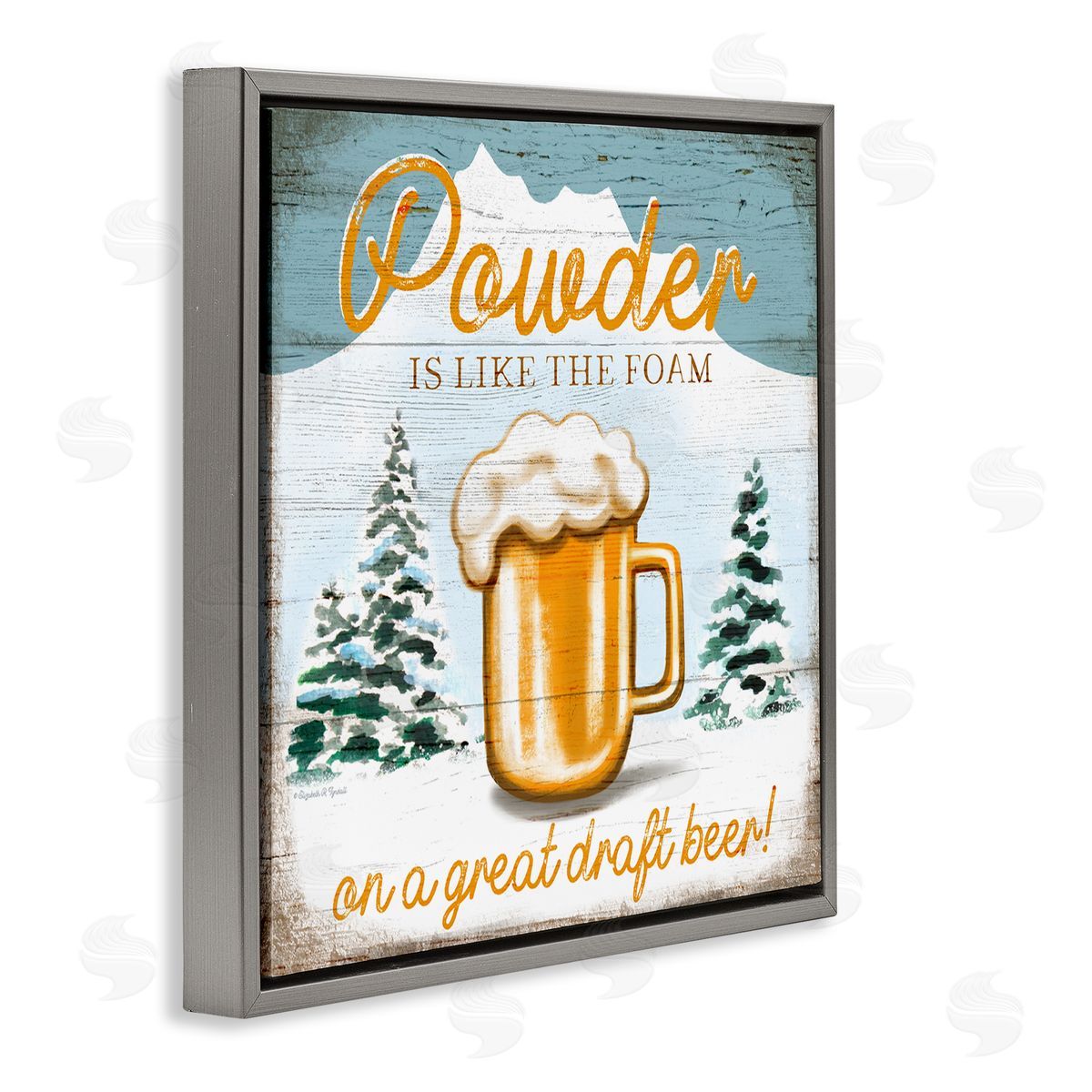 Elizabeth Tyndall Powder Like Foam Phrase Winter Mountain Beer Glass Gray Floating Frame Canvas Wall Art Print