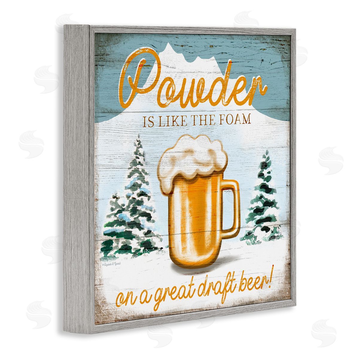 Elizabeth Tyndall Powder Like Foam Phrase Winter Mountain Beer Glass Gray Framed Glicee Wall Art Print