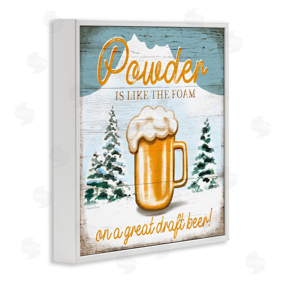 Elizabeth Tyndall Powder Like Foam Phrase Winter Mountain Beer Glass White Framed Glicee Wall Art Print