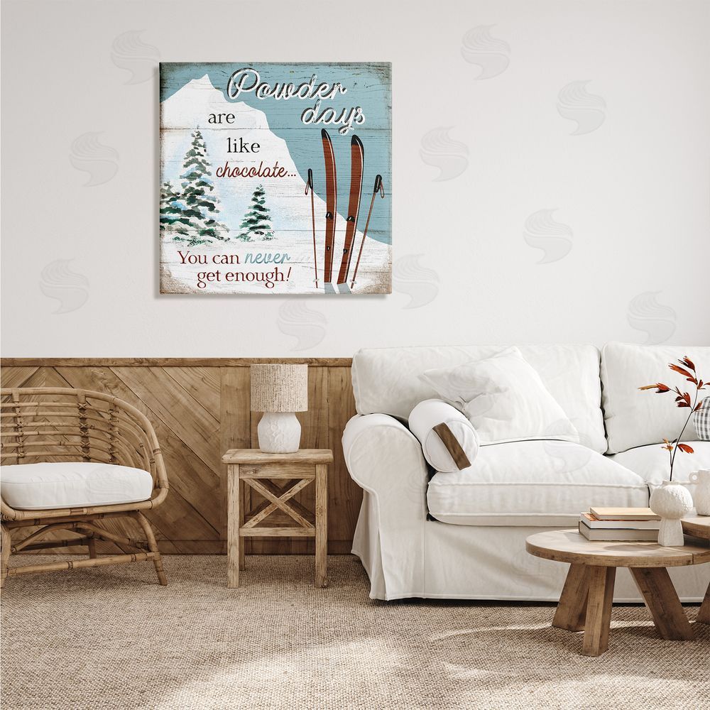 Elizabeth Tyndall Powder Days Are Like Chocolate Phrase Ski Sports Canvas Wall Art in Room