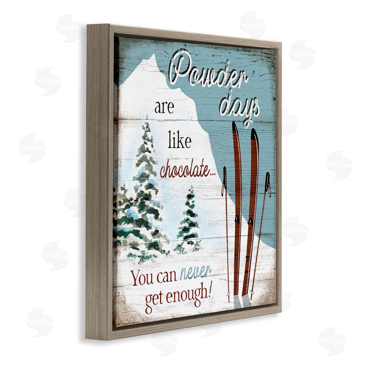 Elizabeth Tyndall Powder Days Are Like Chocolate Phrase Ski Sports Brown Floating Frame Canvas Wall Art Print