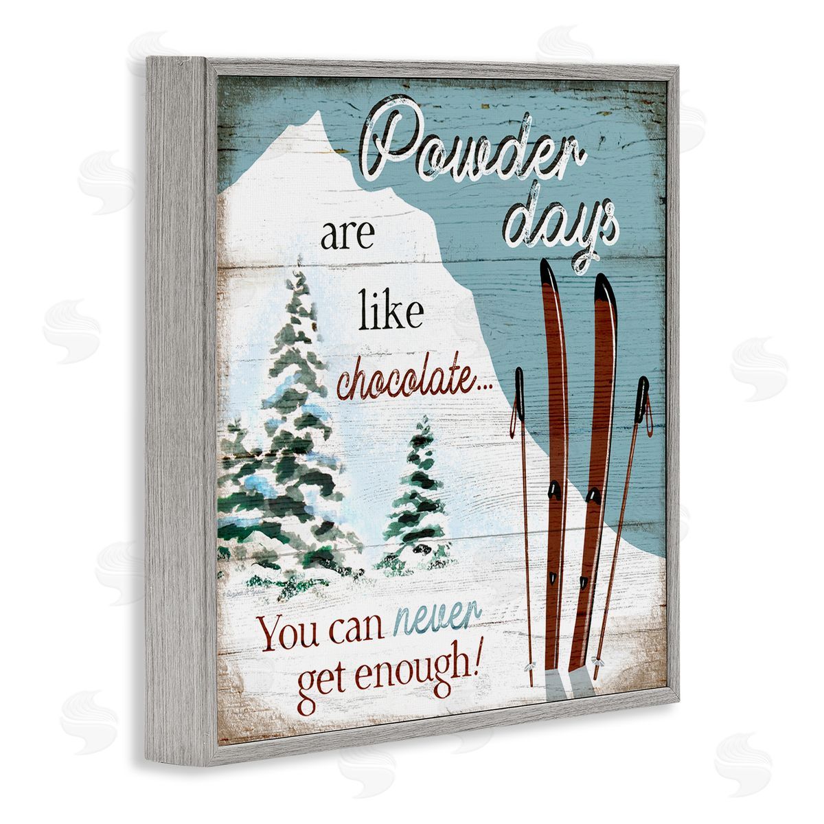 Elizabeth Tyndall Powder Days Are Like Chocolate Phrase Ski Sports Gray Framed Glicee Wall Art Print