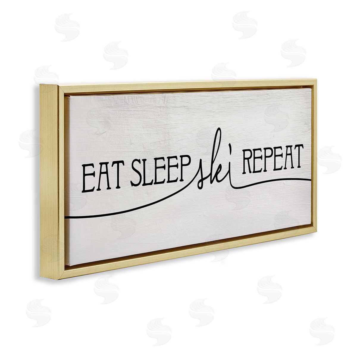 Eat Sleep Ski Repeat Phrase Gold Floating Frame Canvas Wall Art, Home Decor by Stupell Studio