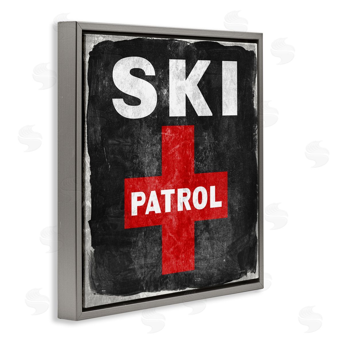 Lady Louise Designs Ski Patrol Sign Red Cross Symbol Rustic Black Gray Floating Frame Canvas Wall Art Print