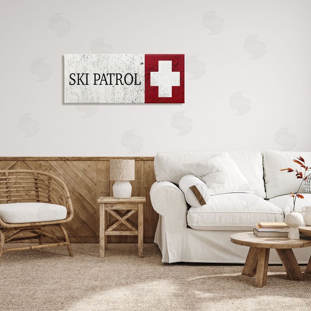 Valerie Wieners Distressed Ski Patrol Sign Rustic Grain Pattern