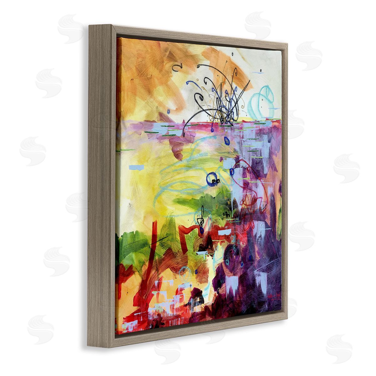 Heather W. Ernst Abstract Chaos Lively Line Movements Purple Orange Yellow Brown Floating Frame Canvas Wall Art Print