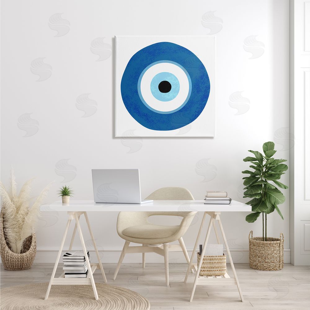 Ziwei Li Eye Centric Bold Blue Abstract Circular Dominant Shapes Canvas Wall Art in Room
