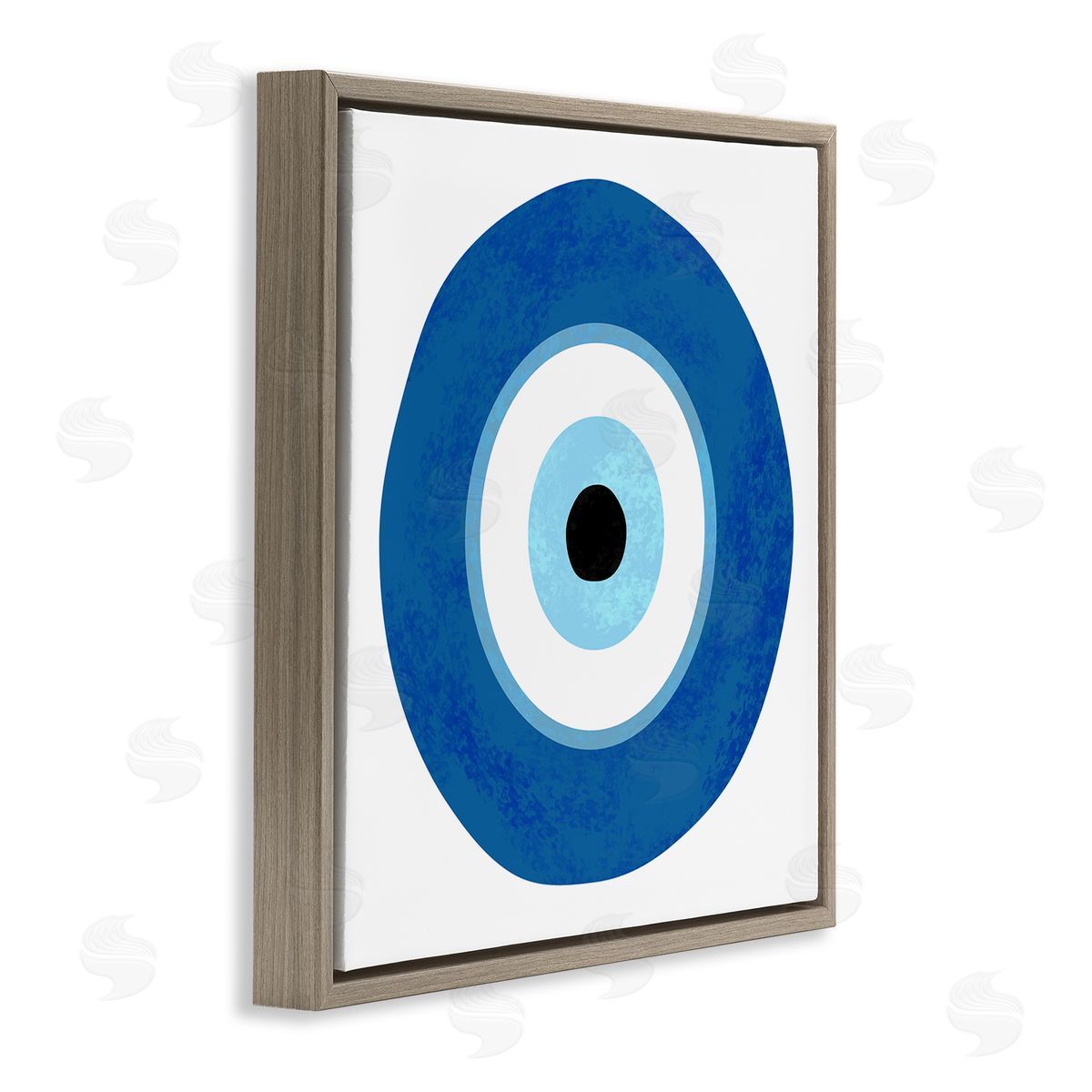 Ziwei Li Eye Centric Bold Blue Abstract Circular Dominant Shapes Brown Floating Frame Canvas Wall Art Print