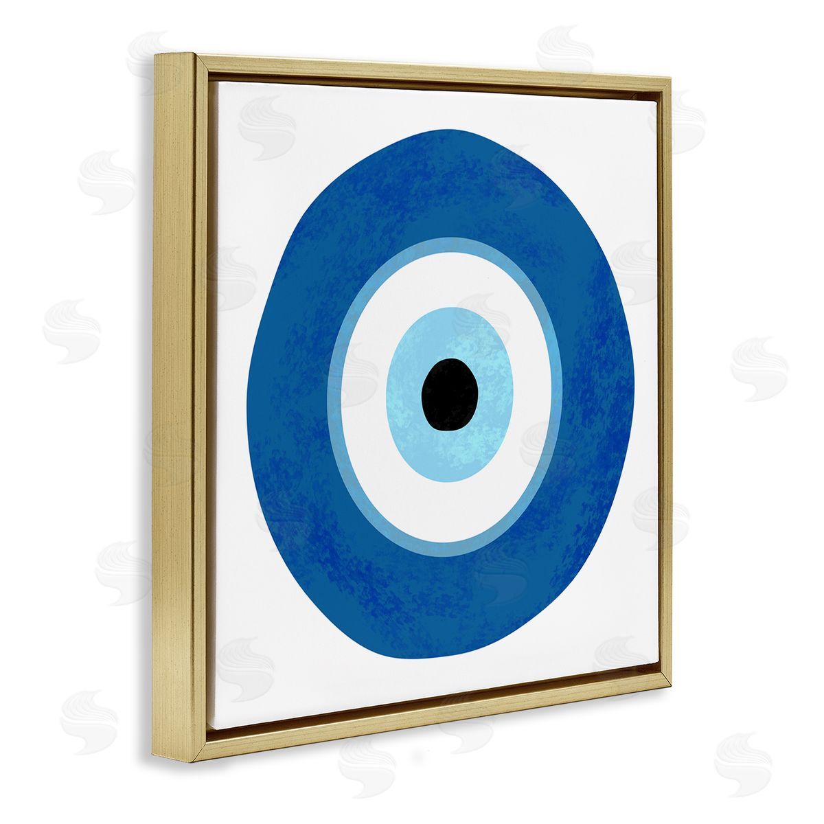 Ziwei Li Eye Centric Bold Blue Abstract Circular Dominant Shapes Gold Floating Frame Canvas Wall Art Print