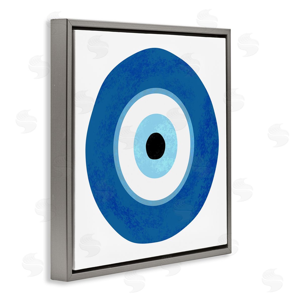 Ziwei Li Eye Centric Bold Blue Abstract Circular Dominant Shapes Gray Floating Frame Canvas Wall Art Print