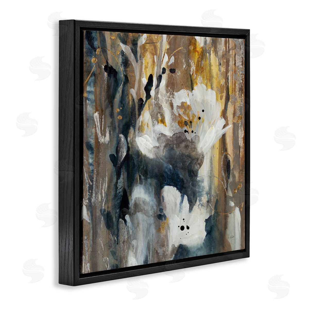 K. Nari Modern Abstract Botanical Painting Cascading Floral Petals Black Floating Frame Canvas Wall Art Print