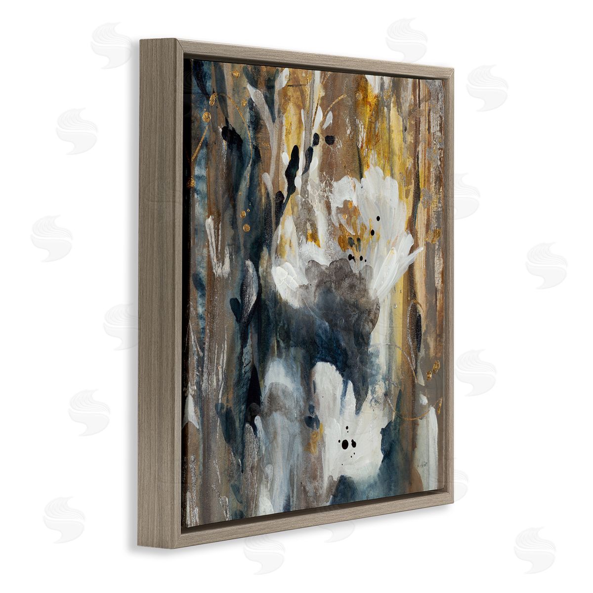 K. Nari Modern Abstract Botanical Painting Cascading Floral Petals Brown Floating Frame Canvas Wall Art Print