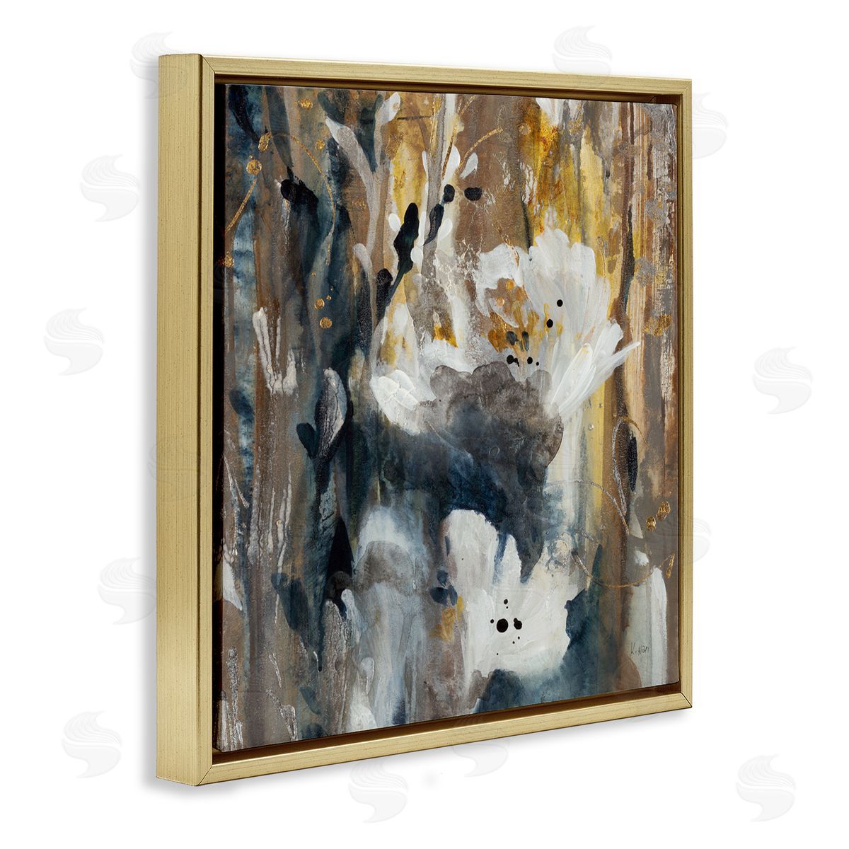 K. Nari Modern Abstract Botanical Painting Cascading Floral Petals Gold Floating Frame Canvas Wall Art Print