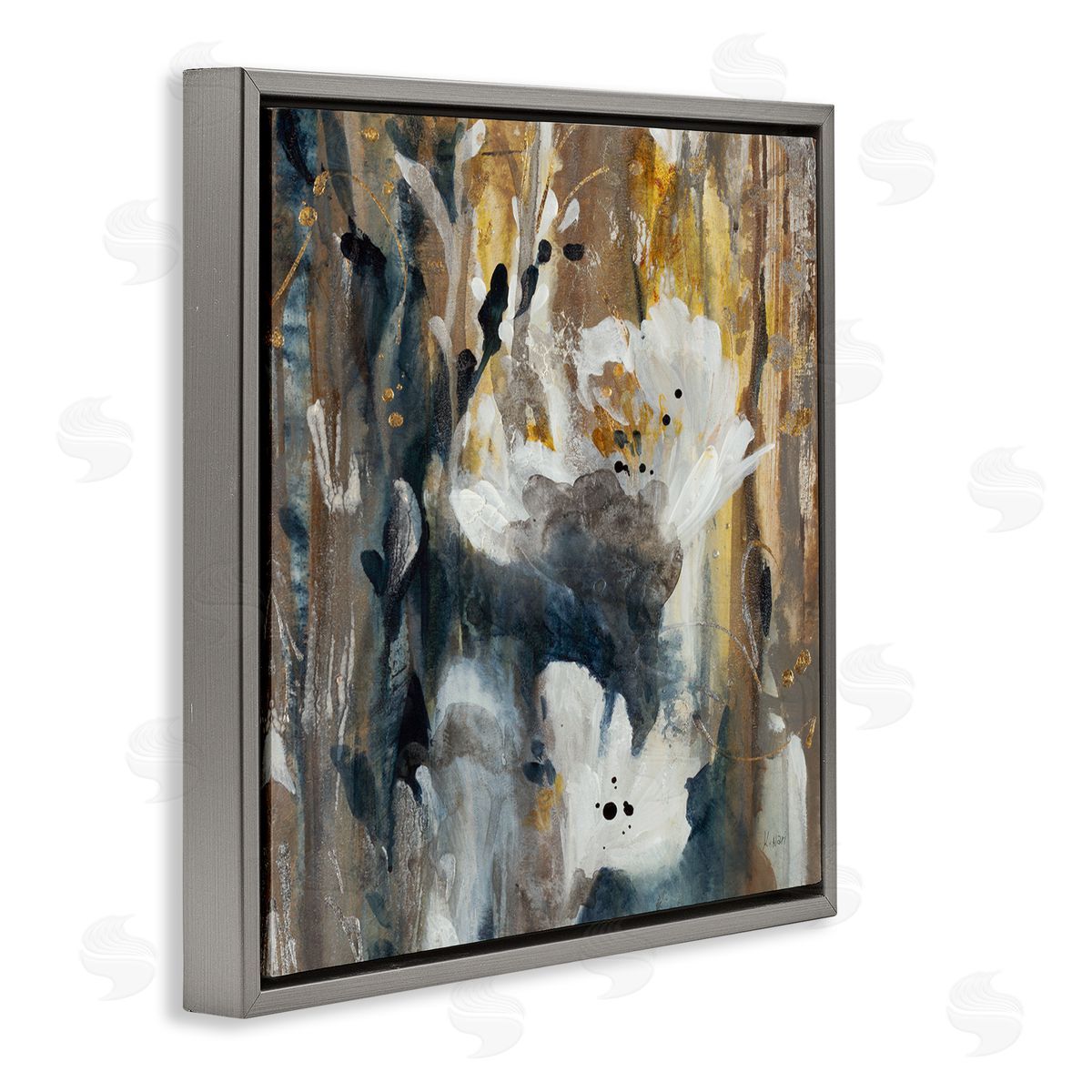 K. Nari Modern Abstract Botanical Painting Cascading Floral Petals Gray Floating Frame Canvas Wall Art Print